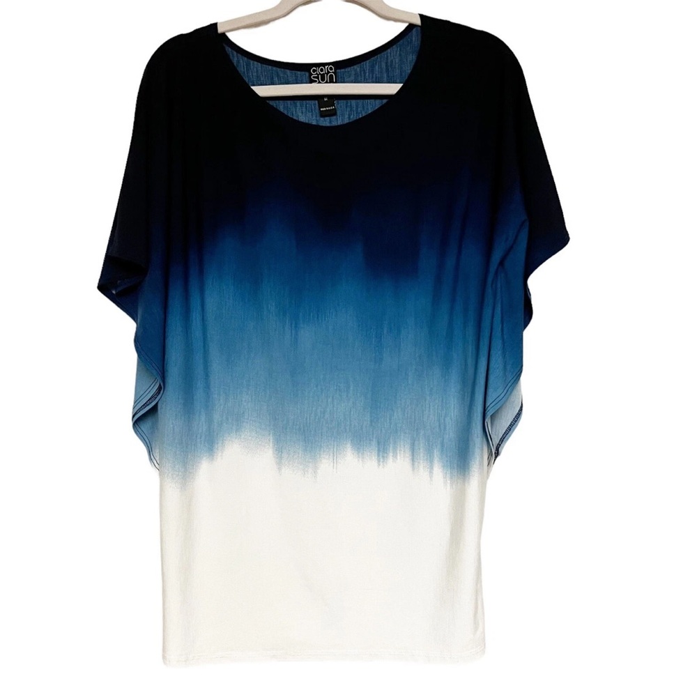 Clara Sun Woo Womens Ombré Cascade Sleeve Tunic Top Size Medium Blue White